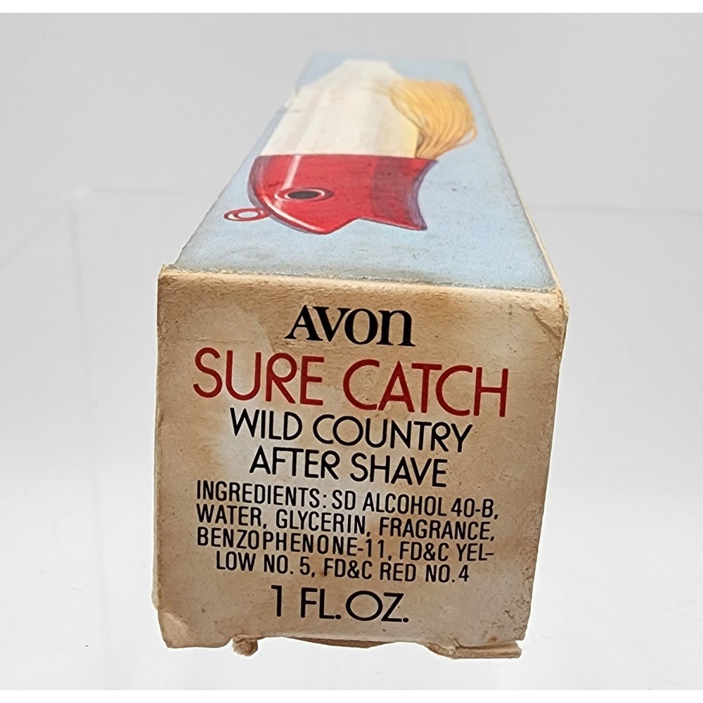 Avon Sure Catch Fishing Lure After Shave Wild Country 1oz Red White Vintage Box View 3